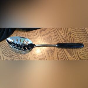 Vintage Foley Black handle Chrome Plated Large Slotted Spoon